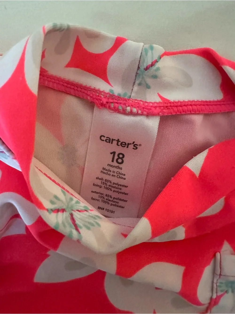 Carter's Pink Floral Rash Guard with Aqua Ruffle Bikini Bottom